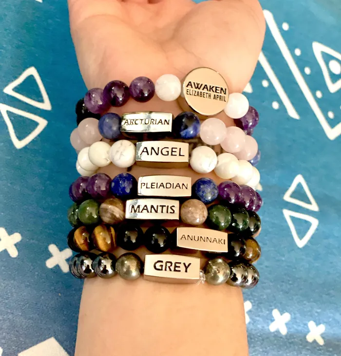 Lily Rose Jewelry Co Bracelets 8mm Elizabeth April Channeled Angel Sacred Geometry Limited Edition Cosmic Species Stretch Bracelet