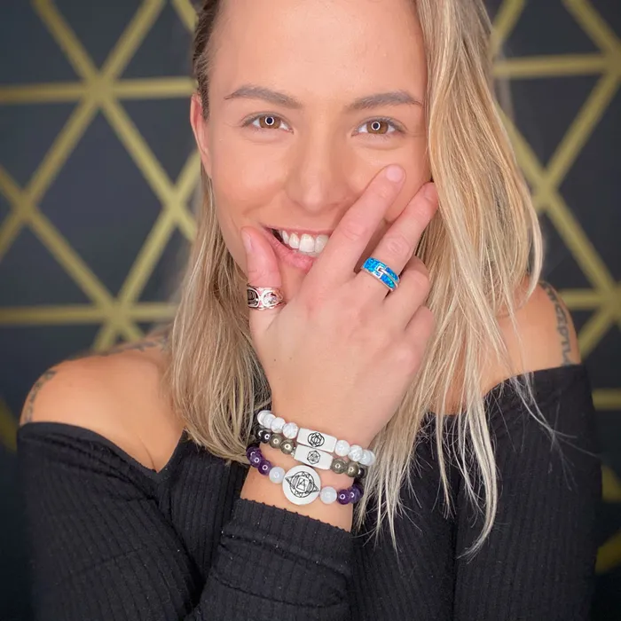Lily Rose Jewelry Co Bracelets 8mm Elizabeth April Channeled Angel Sacred Geometry Limited Edition Cosmic Species Stretch Bracelet
