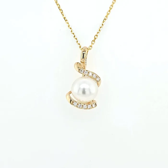 LIV Necklaces 14k Yellow Gold Diamond South Sea Pearl Wraparound Pendant I8175