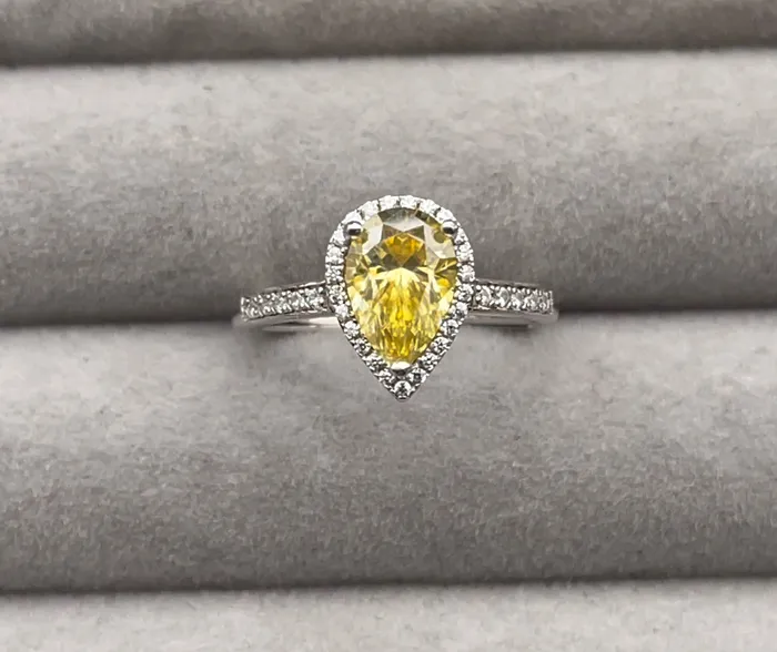 Minx London Rings 15 CT Yellow Moissanite Diamond Engagement Ring Yellow Diamond Engagement Ring Yellow Diamond Ring Moissanite Ring Teardrop Ring