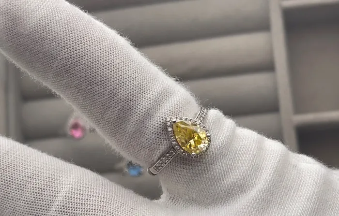 Minx London Rings 15 CT Yellow Moissanite Diamond Engagement Ring Yellow Diamond Engagement Ring Yellow Diamond Ring Moissanite Ring Teardrop Ring