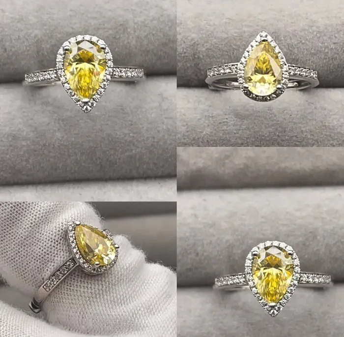 Minx London Rings 15 CT Yellow Moissanite Diamond Engagement Ring Yellow Diamond Engagement Ring Yellow Diamond Ring Moissanite Ring Teardrop Ring