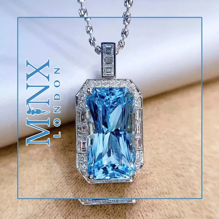 Minx London Womens Necklace Blue Emerald Necklace Aquamarine Diamond Necklace Blue Diamond Pendant Emerald Diamond Pendant Emerald Pendant Necklaces