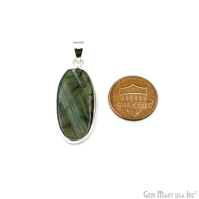 Necklaces GemMartUSA Labradorite Gemstone Oval 36x16mm Sterling Silver Necklace Pendant 1PC