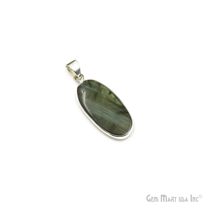 Necklaces GemMartUSA Labradorite Gemstone Oval 36x16mm Sterling Silver Necklace Pendant 1PC