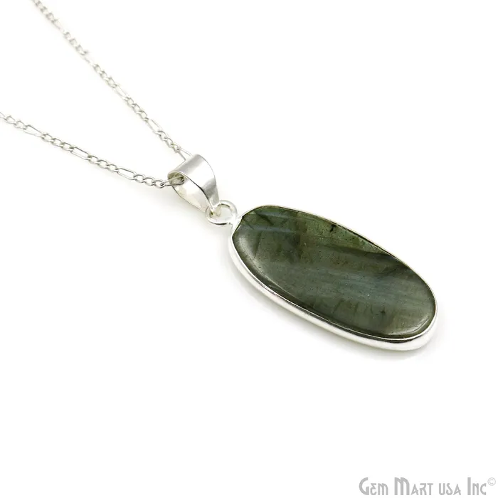 Necklaces GemMartUSA Labradorite Gemstone Oval 36x16mm Sterling Silver Necklace Pendant 1PC