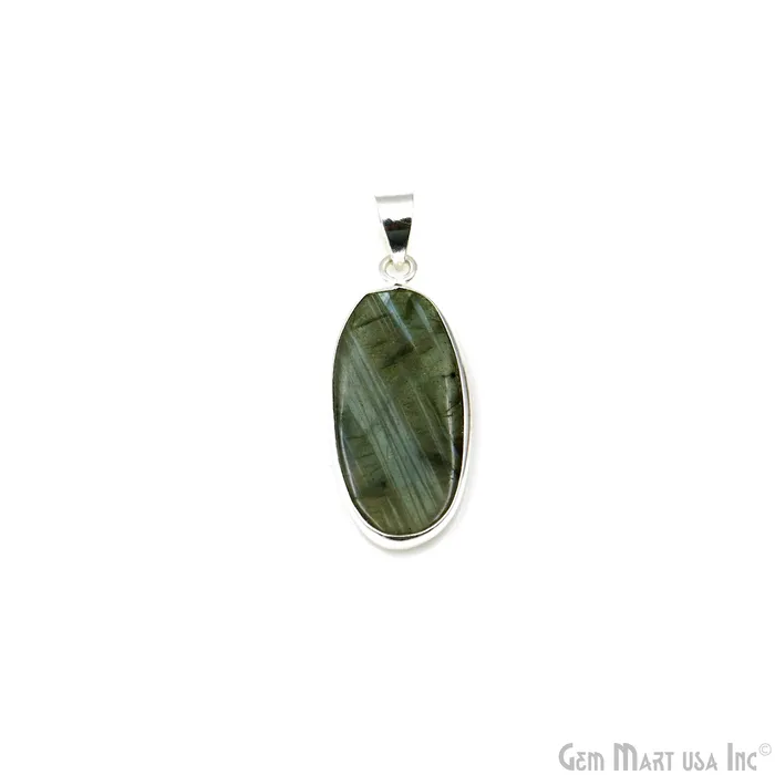 Necklaces GemMartUSA Labradorite Gemstone Oval 36x16mm Sterling Silver Necklace Pendant 1PC