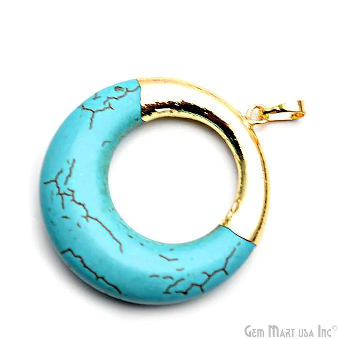 Necklaces GemMartUSA Turquoise Round 34mm Gold Plated Gemstone Circle Pendant