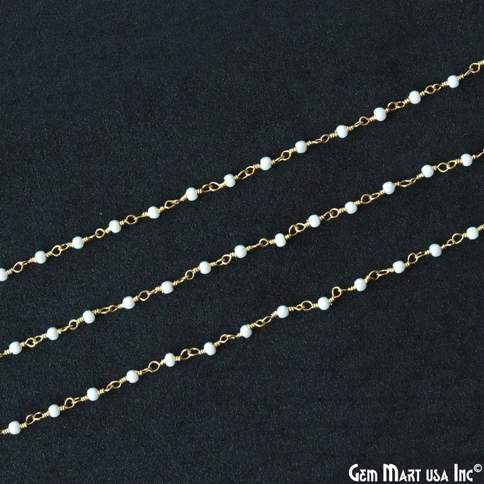 Necklaces Synthetic Pearl Cabochon Beads 225mm Gold Wire Wrapped Rosary Chain GemMartUSA Necklaces Synthetic Pearl Cabochon Beads 225mm Gold Wire Wrapped Rosary Chain GemMartUSA