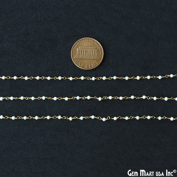 Necklaces Synthetic Pearl Cabochon Beads 225mm Gold Wire Wrapped Rosary Chain GemMartUSA Necklaces Synthetic Pearl Cabochon Beads 225mm Gold Wire Wrapped Rosary Chain GemMartUSA