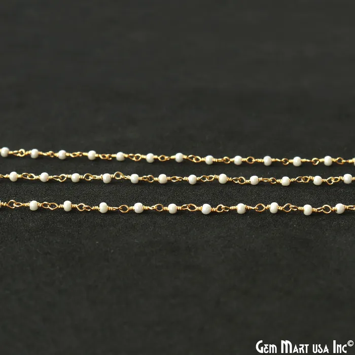 Necklaces Synthetic Pearl Cabochon Beads 225mm Gold Wire Wrapped Rosary Chain GemMartUSA Necklaces Synthetic Pearl Cabochon Beads 225mm Gold Wire Wrapped Rosary Chain GemMartUSA