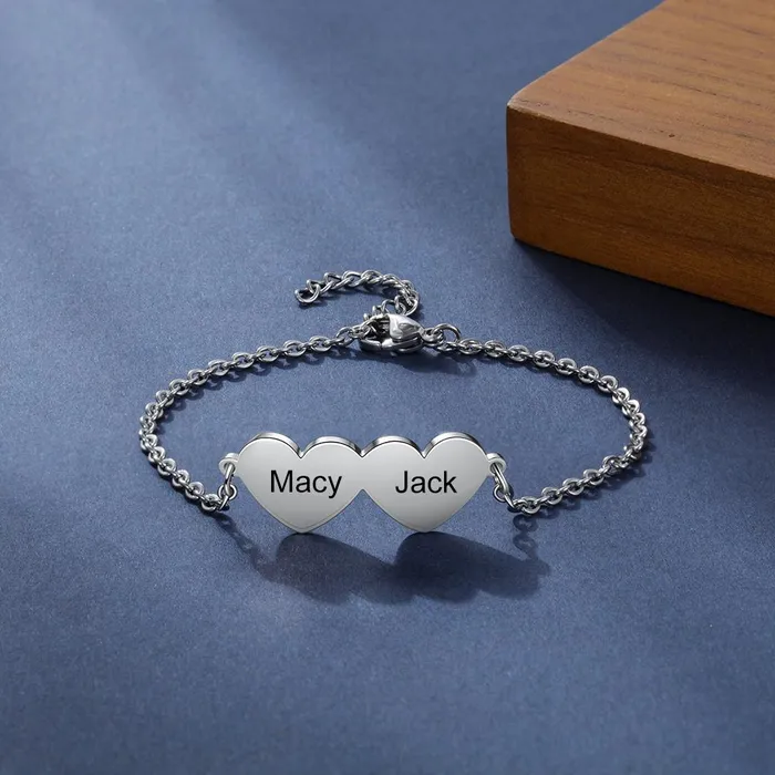 Personalized Jewel Bracelets Chain Of Love 2 Custom Name Sterling Silver Chain Bracelet
