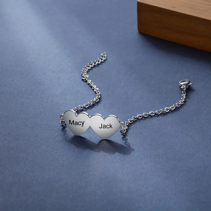 Personalized Jewel Bracelets Chain Of Love 2 Custom Name Sterling Silver Chain Bracelet