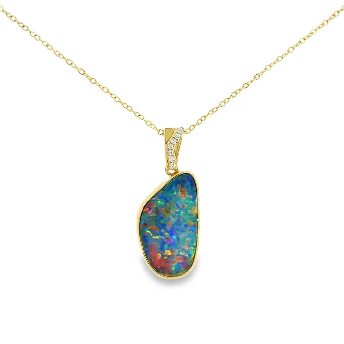 PreStyled Sets Australian Opal Cutters Australian Opal Doublet Pendant set in 14K Yellow Gold PreStyled Sets Australian Opal Cutters Australian Opal Doublet Pendant set in 14K Yellow Gold