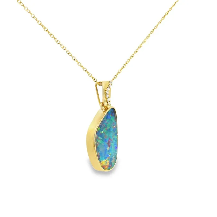 PreStyled Sets Australian Opal Cutters Australian Opal Doublet Pendant set in 14K Yellow Gold