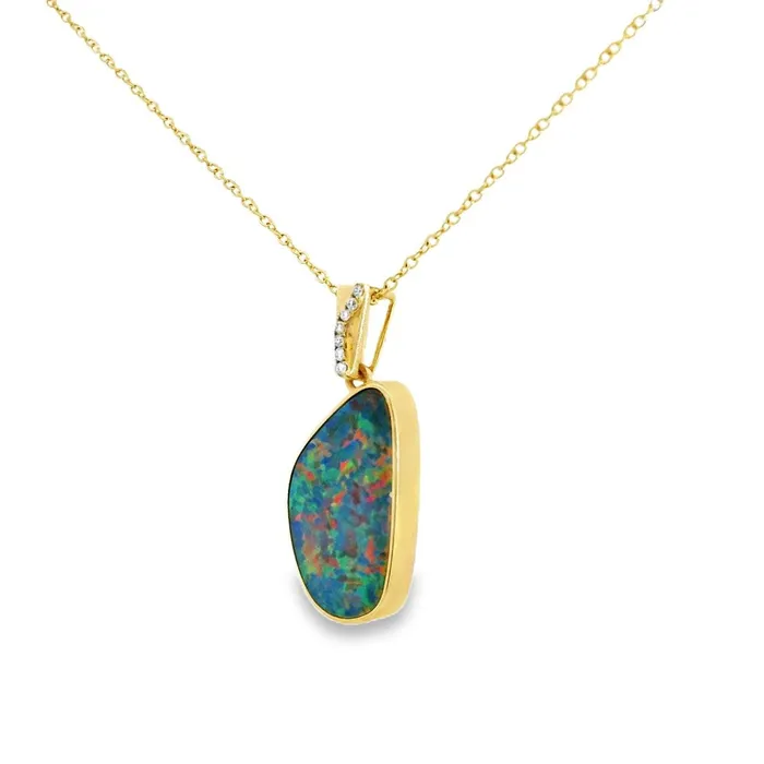 PreStyled Sets Australian Opal Cutters Australian Opal Doublet Pendant set in 14K Yellow Gold