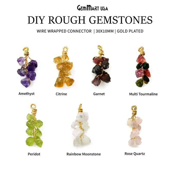 PreStyled Sets DIY Rough Gemstones 30x10mm Gold Wire Wrapped Connector Pendant 1pc GemmartUSA PreStyled Sets DIY Rough Gemstones 30x10mm Gold Wire Wrapped Connector Pendant 1pc GemmartUSA