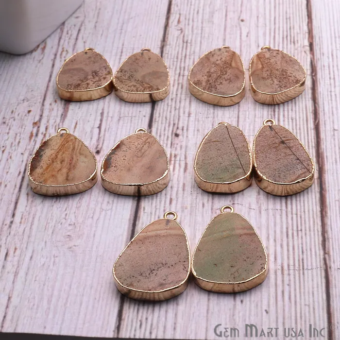 PreStyled Sets GemmartUSA DIY Picture Jasper 27x16mm Gold Electroplated Finding Earing Connector PreStyled Sets GemmartUSA DIY Picture Jasper 27x16mm Gold Electroplated Finding Earing Connector