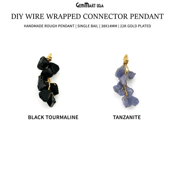 PreStyled Sets GemmartUSA DIY Rough Gemstones 38x14mm Gold Wire Wrapped Connector Pendant 1pc PreStyled Sets GemmartUSA DIY Rough Gemstones 38x14mm Gold Wire Wrapped Connector Pendant 1pc