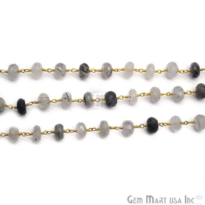 PreStyled Sets GemMartUSA Rutilated 78mm Gold Plated Wire Wrapped Beads Rosary Chain