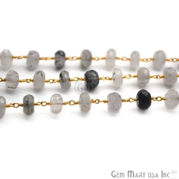 PreStyled Sets GemMartUSA Rutilated 78mm Gold Plated Wire Wrapped Beads Rosary Chain