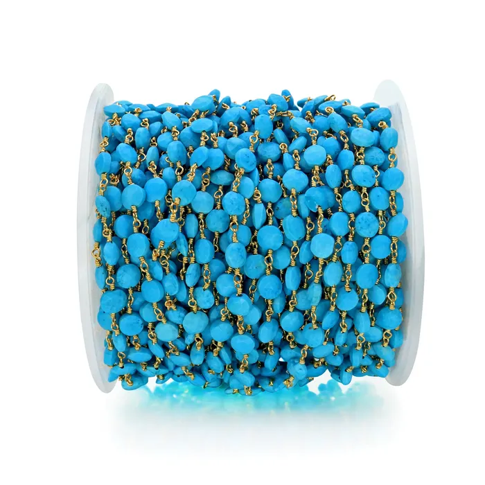 PreStyled Sets GemMartUSA Turquoise Coin 56mm Gold Wire Wrapped Rosary Chain PreStyled Sets GemMartUSA Turquoise Coin 56mm Gold Wire Wrapped Rosary Chain
