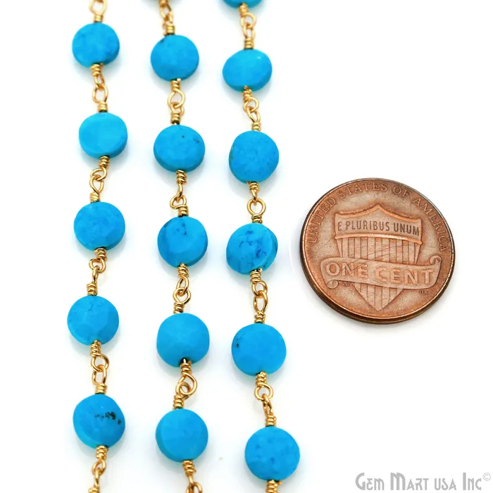PreStyled Sets GemMartUSA Turquoise Coin 56mm Gold Wire Wrapped Rosary Chain