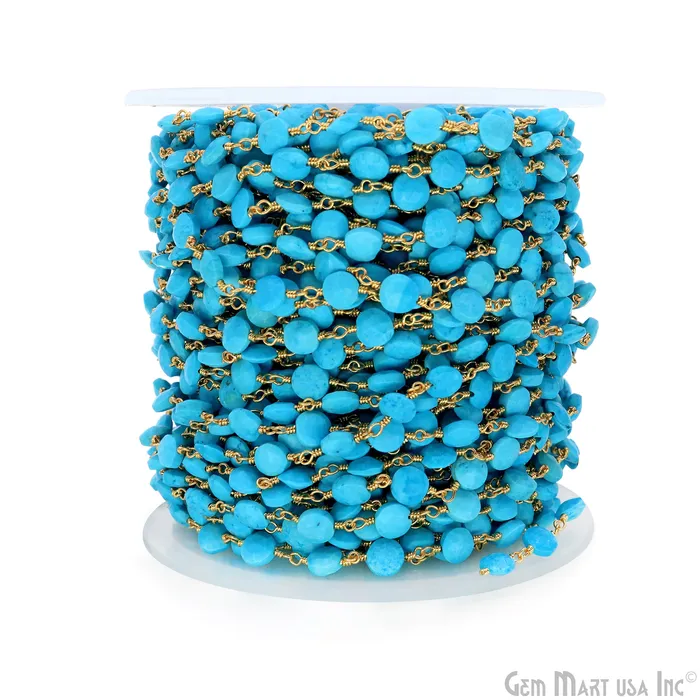 PreStyled Sets GemMartUSA Turquoise Coin 56mm Gold Wire Wrapped Rosary Chain