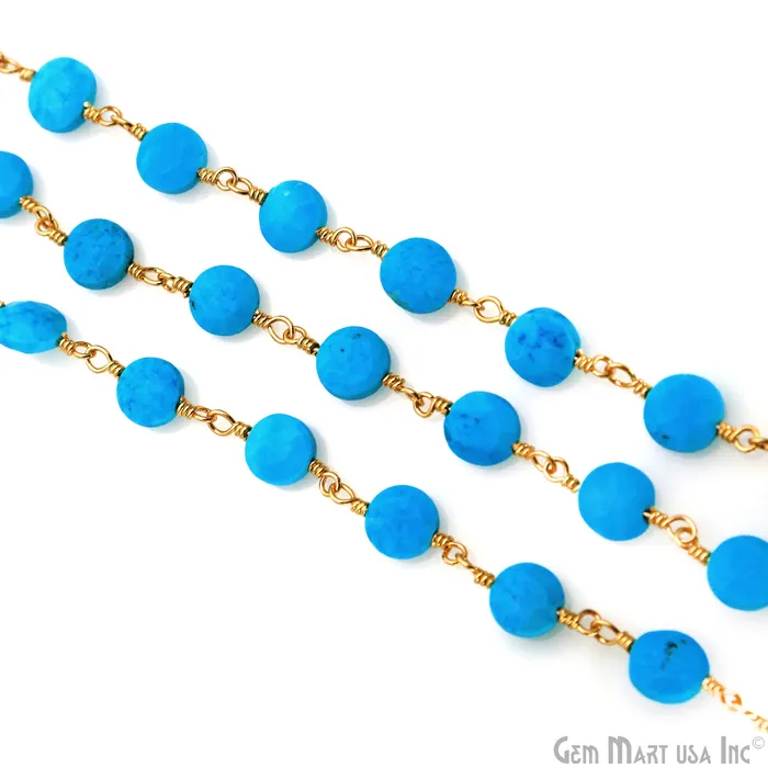 PreStyled Sets GemMartUSA Turquoise Coin 56mm Gold Wire Wrapped Rosary Chain