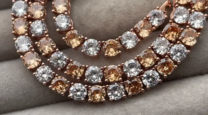 PreStyled Sets Lab Diamonds London Champagne Diamond Tennis Chain Rose Gold Diamond Tennis Chain