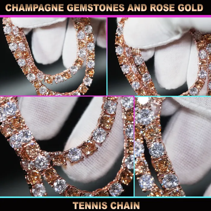 PreStyled Sets Lab Diamonds London Champagne Diamond Tennis Chain Rose Gold Diamond Tennis Chain