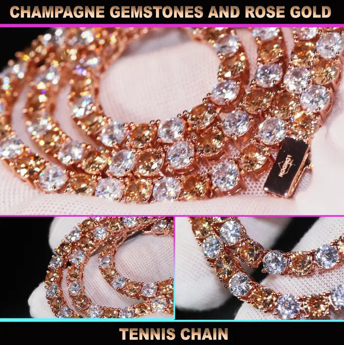 PreStyled Sets Lab Diamonds London Champagne Diamond Tennis Chain Rose Gold Diamond Tennis Chain