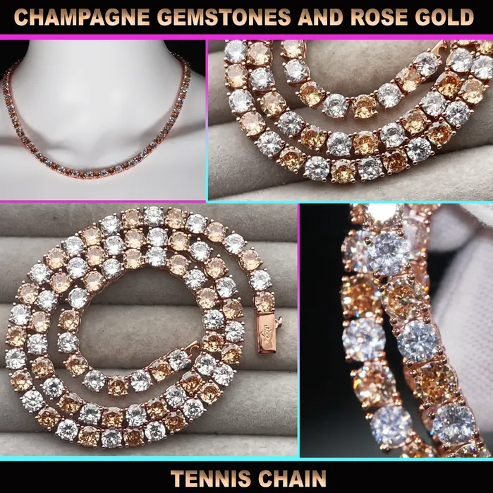 PreStyled Sets Lab Diamonds London Champagne Diamond Tennis Chain Rose Gold Diamond Tennis Chain