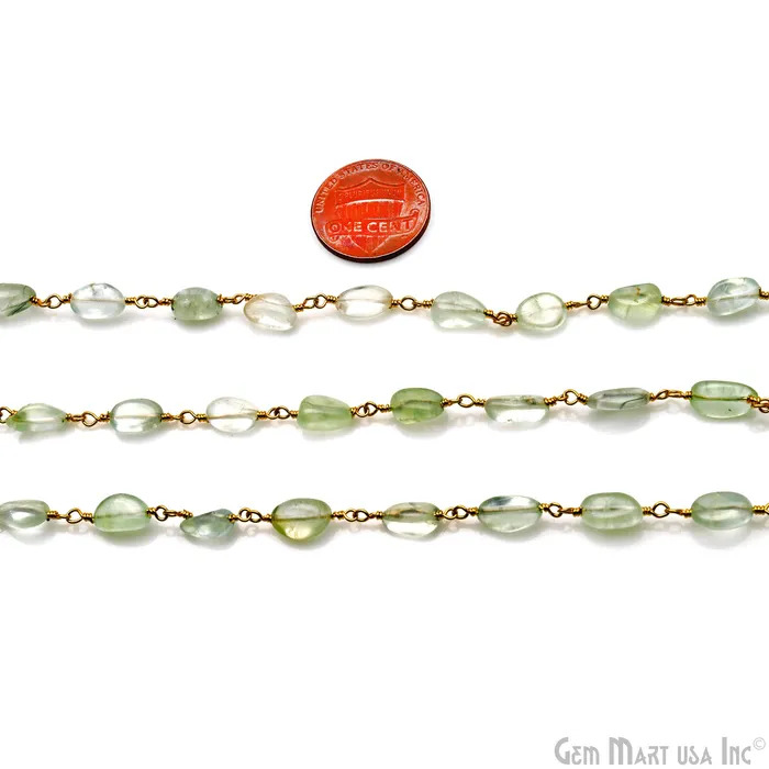 Prehnite 8x5mm Tumble Beads Gold Plated Rosary Chain GemMartUSA PreStyled Sets Prehnite 8x5mm Tumble Beads Gold Plated Rosary Chain GemMartUSA PreStyled Sets