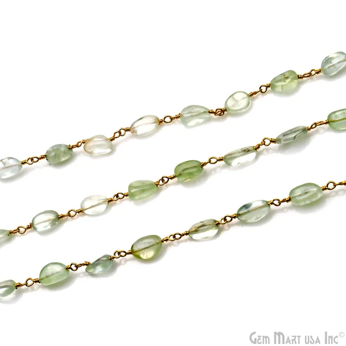 Prehnite 8x5mm Tumble Beads Gold Plated Rosary Chain GemMartUSA PreStyled Sets Prehnite 8x5mm Tumble Beads Gold Plated Rosary Chain GemMartUSA PreStyled Sets