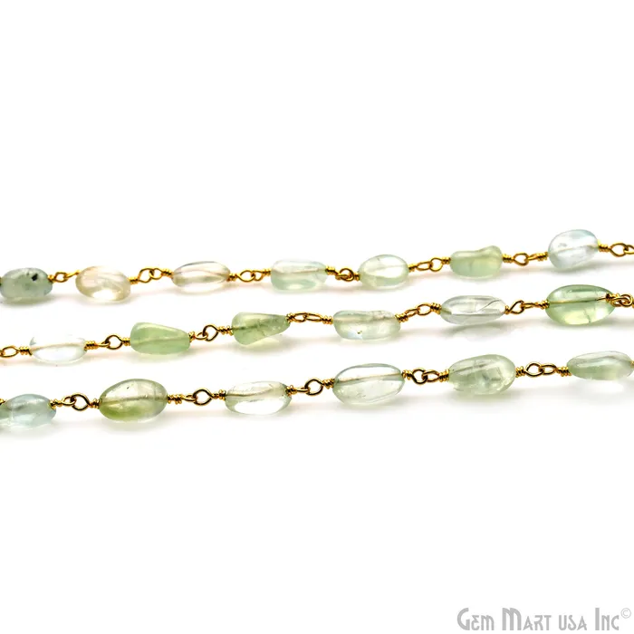 Prehnite 8x5mm Tumble Beads Gold Plated Rosary Chain GemMartUSA PreStyled Sets Prehnite 8x5mm Tumble Beads Gold Plated Rosary Chain GemMartUSA PreStyled Sets