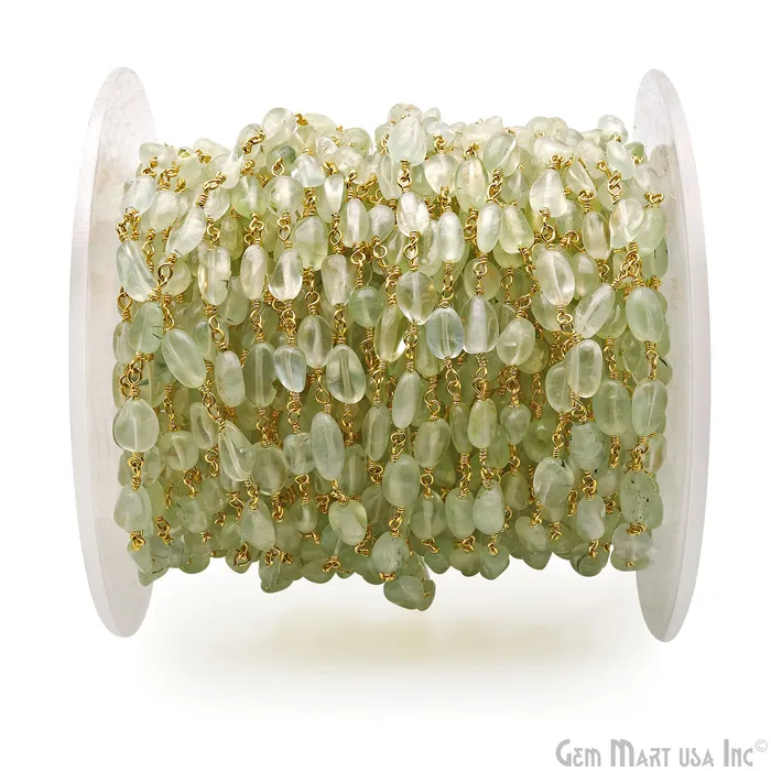 Prehnite 8x5mm Tumble Beads Gold Plated Rosary Chain GemMartUSA PreStyled Sets Prehnite 8x5mm Tumble Beads Gold Plated Rosary Chain GemMartUSA PreStyled Sets