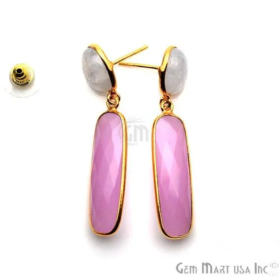 Rectangle Round Shape 46x10mm Gold Plated Gemstone Dangle Stud Earring Choose Your Style GDER3 GemMartUSA Earrings