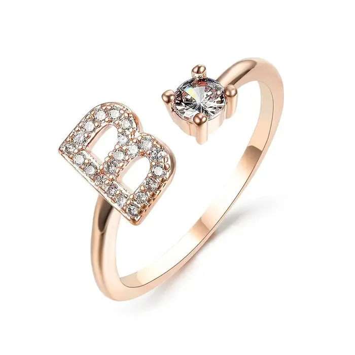 Rings Customized Jewel Initial Letter Adjustable Ring With Glittering Stones