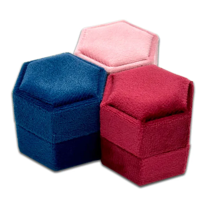 Rings JPIDisplay 2 x 175 Maroon Velvet Hexagon Double Ring Box Rings JPIDisplay 2 x 175 Maroon Velvet Hexagon Double Ring Box