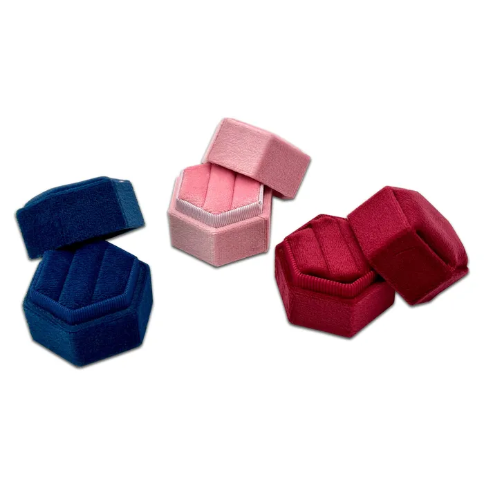 Rings JPIDisplay 2 x 175 Maroon Velvet Hexagon Double Ring Box Rings JPIDisplay 2 x 175 Maroon Velvet Hexagon Double Ring Box