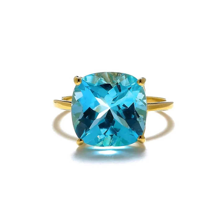 Rings YoTreasure 750 Ct Sky Blue Topaz Solid 10k Yellow Gold Ring Jewelry