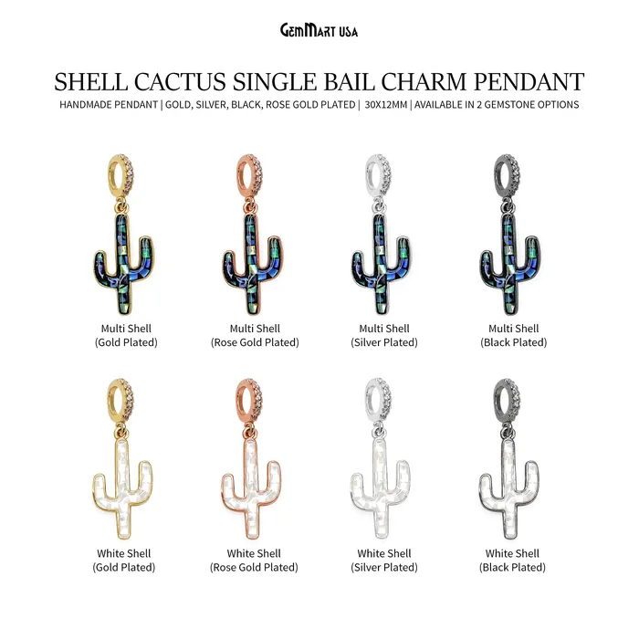 Shell Cactus Charm Pendant 30x12mm Single Bail Bracelet Charm GemmartUSA Bracelets Shell Cactus Charm Pendant 30x12mm Single Bail Bracelet Charm GemmartUSA Bracelets