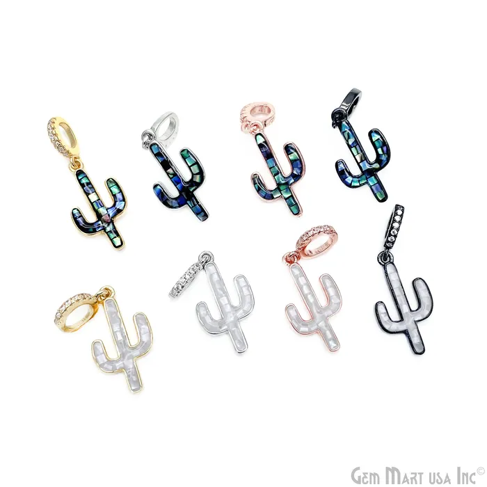 Shell Cactus Charm Pendant 30x12mm Single Bail Bracelet Charm GemmartUSA Bracelets
