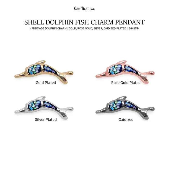 Shell Dolphin Fish Charm Pendant 24x8mm Single Bail Bracelet Charm GemMartUSA Bracelets Shell Dolphin Fish Charm Pendant 24x8mm Single Bail Bracelet Charm GemMartUSA Bracelets