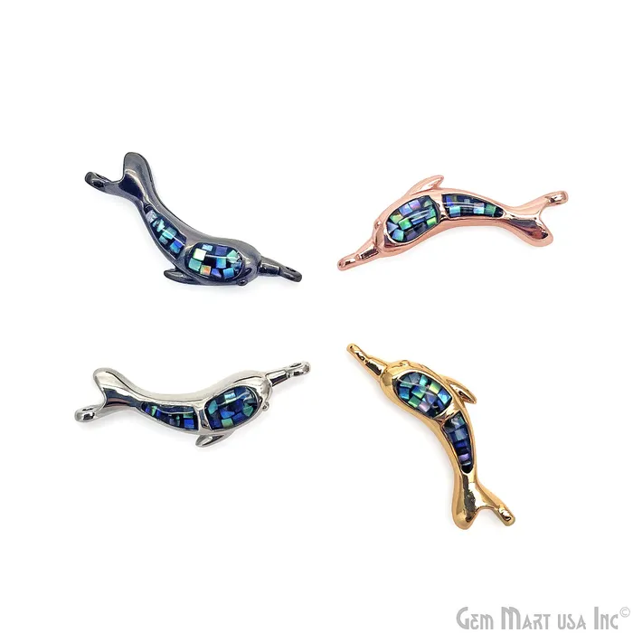 Shell Dolphin Fish Charm Pendant 24x8mm Single Bail Bracelet Charm GemMartUSA Bracelets