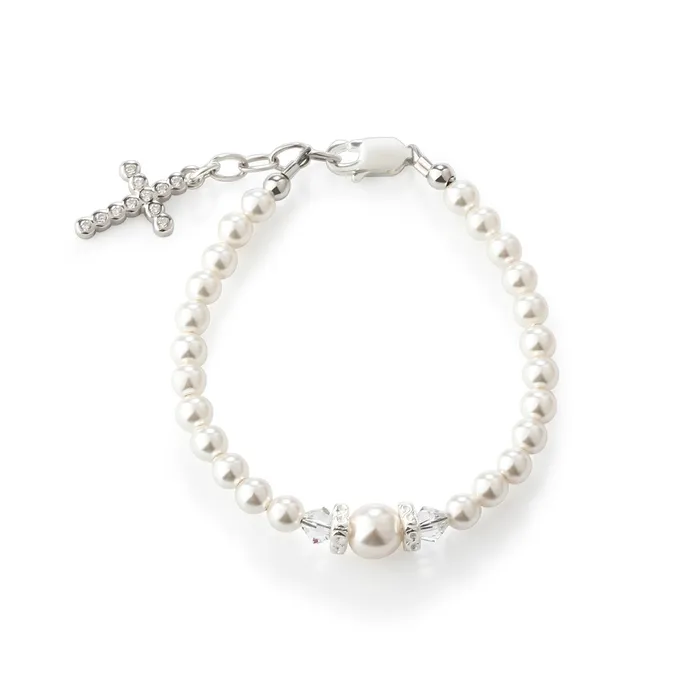 Sterling Silver Simulated Pearl Cross Bracelet for Baby Baptism or Communion Cherished Moments Bracelets Sterling Silver Simulated Pearl Cross Bracelet for Baby Baptism or Communion Cherished Moments Bracelets