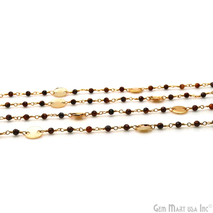 Tiger Eye 335mm Gold Plated Wire Wrapped Beads Rosary Chain GemMartUSA Necklaces Tiger Eye 335mm Gold Plated Wire Wrapped Beads Rosary Chain GemMartUSA Necklaces