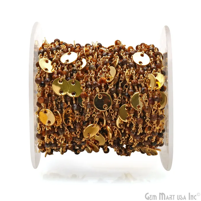 Tiger Eye 335mm Gold Plated Wire Wrapped Beads Rosary Chain GemMartUSA Necklaces Tiger Eye 335mm Gold Plated Wire Wrapped Beads Rosary Chain GemMartUSA Necklaces