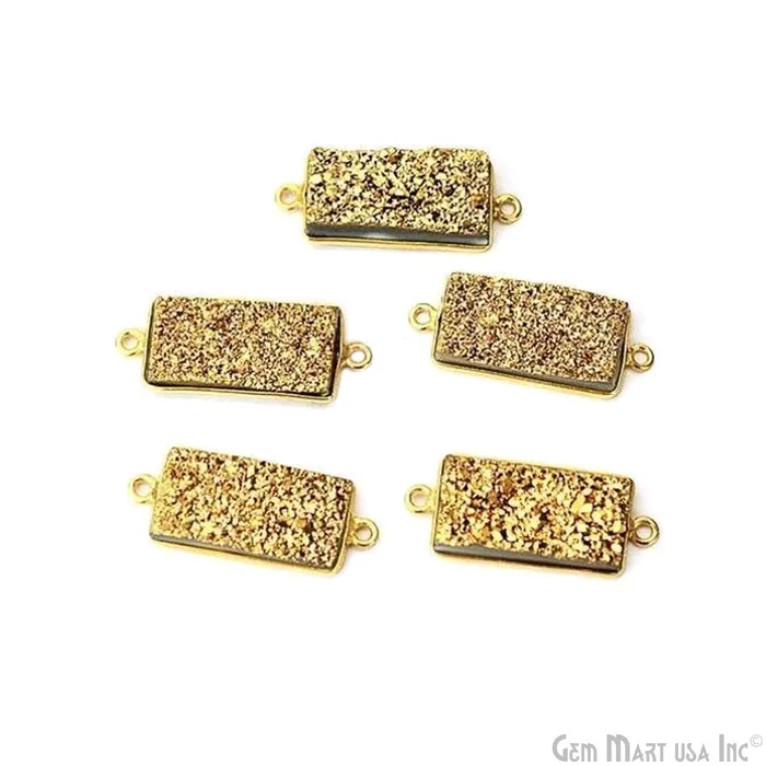 Titanium Druzy 10x20mm Rectangle Double Bail Gold Bezel Gemstone Connector GemMartUSA PreStyled Sets Titanium Druzy 10x20mm Rectangle Double Bail Gold Bezel Gemstone Connector GemMartUSA PreStyled Sets